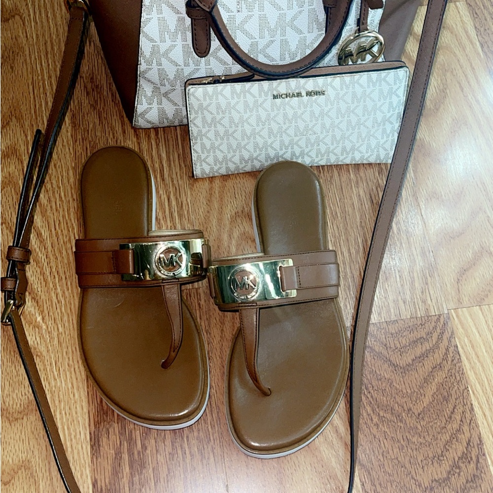 Michael Kors Brown Sandals with Gold Accent